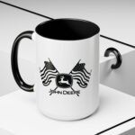 Patriotic John Deere Logo Coffee Mug – 15oz Ceramic Heritage Cup with Red Handle – American Flag Farming Gift - Image 2