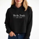 Premium Cropped Women’s "We the People" 1776–2026 Cropped Hoodie – Women's Black Pullover – USA 250th Anniversary Heritage Sweatshirt Hoodie  Lane Seven Heavyweight Fleece Hoodie