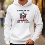 Premium Hoodie "Stand for the Flag, Kneel for the Cross" Patriotic Hoodie – American Flag & Cross Graphic Heritage Pullover Hoodie Hooded Sweatshirt