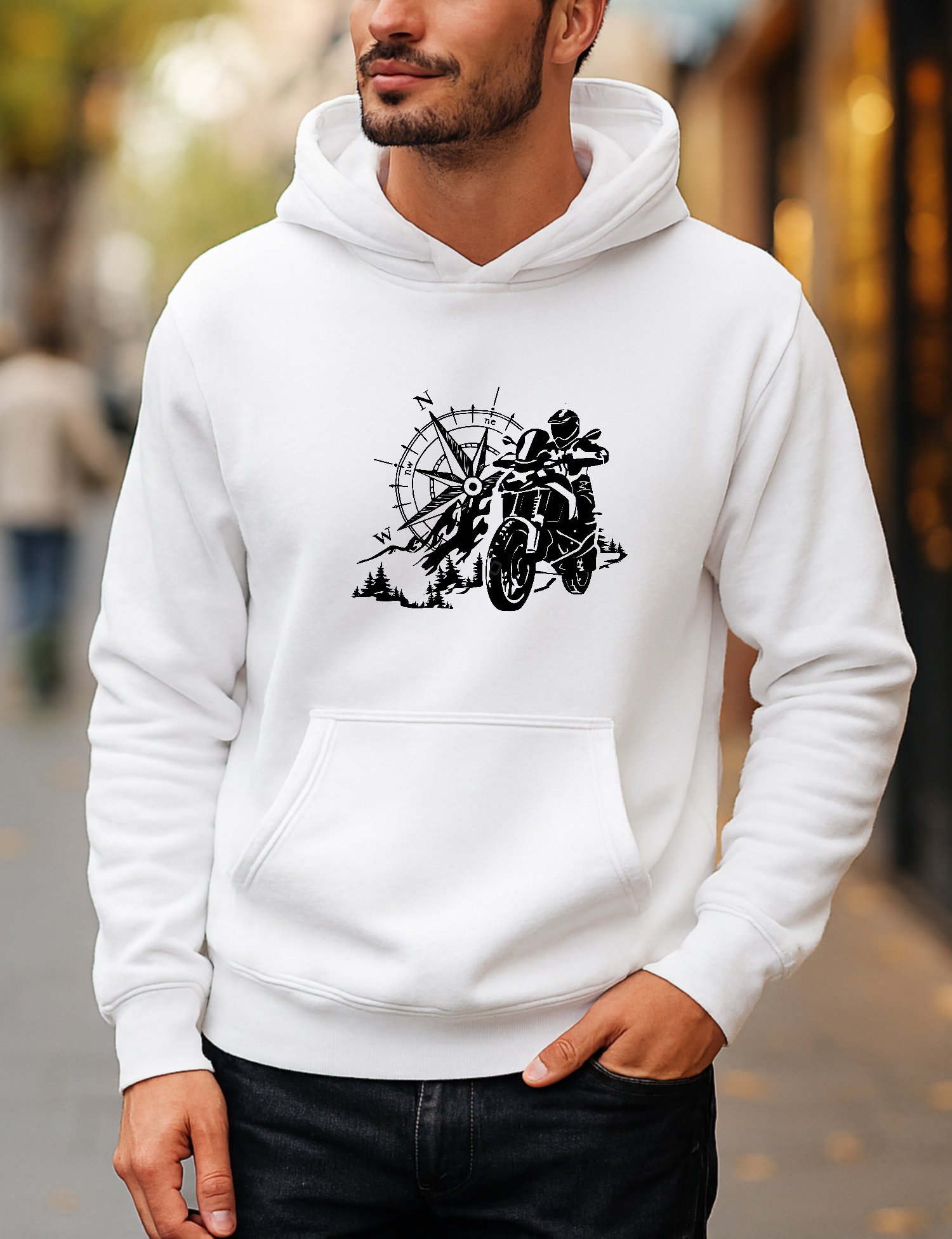 Hoodie_04 Premium Hoodie Motorcycle Explorer Adventure Hoodie – Compass & Mountain Graphic Pullover – Dual-Sport Heritage Hoodie Hooded Sweatshirt - Image 1
