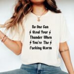 "No One Can Steal Your Thunder" Motivational T-Shirt – Gothic Font Graphic Tee – Premium White Unisex Tee Adventure T-Shirt, Apparel Shirt Premium Fitted 100% Cotton Tee