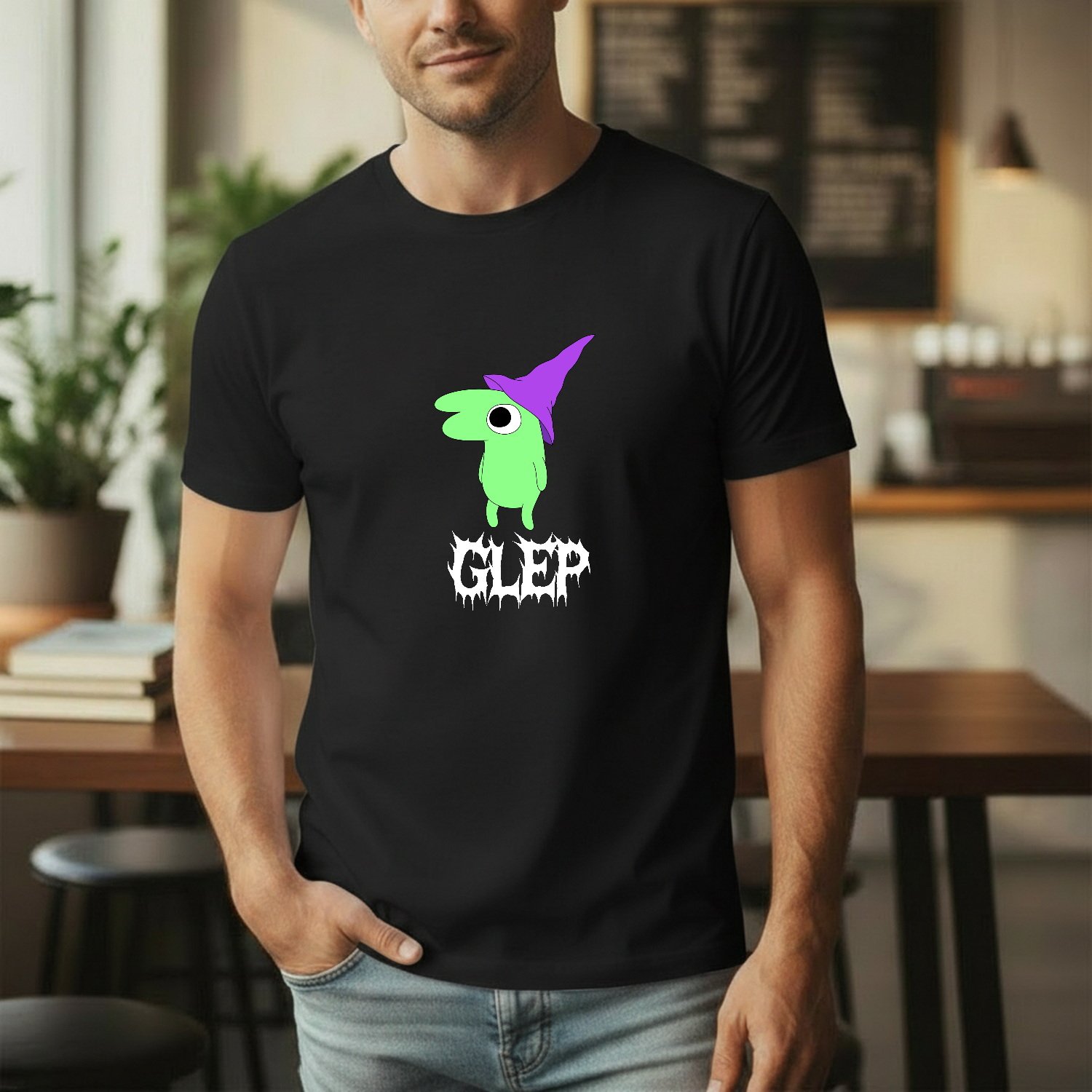 Mockup 58 "GLEP" Funny Animation T-Shirt – Smiling Friends Inspired Graphic – Metal Punk Rock Band Parody – Unisex Tee Shirt Premium Fitted 100% Cotton Tee - Image 1