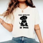 "Easily Distracted By Dogs" Puppy T-Shirt – Cute Labrador Graphic – White Unisex Pet Lover Heritage Tee