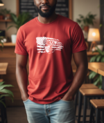 Patriotic Elk American Flag T-Shirt – Hunting & Wildlife Graphic Tee – Unisex Tee Shirt Premium Fitted 100% Cotton Tee