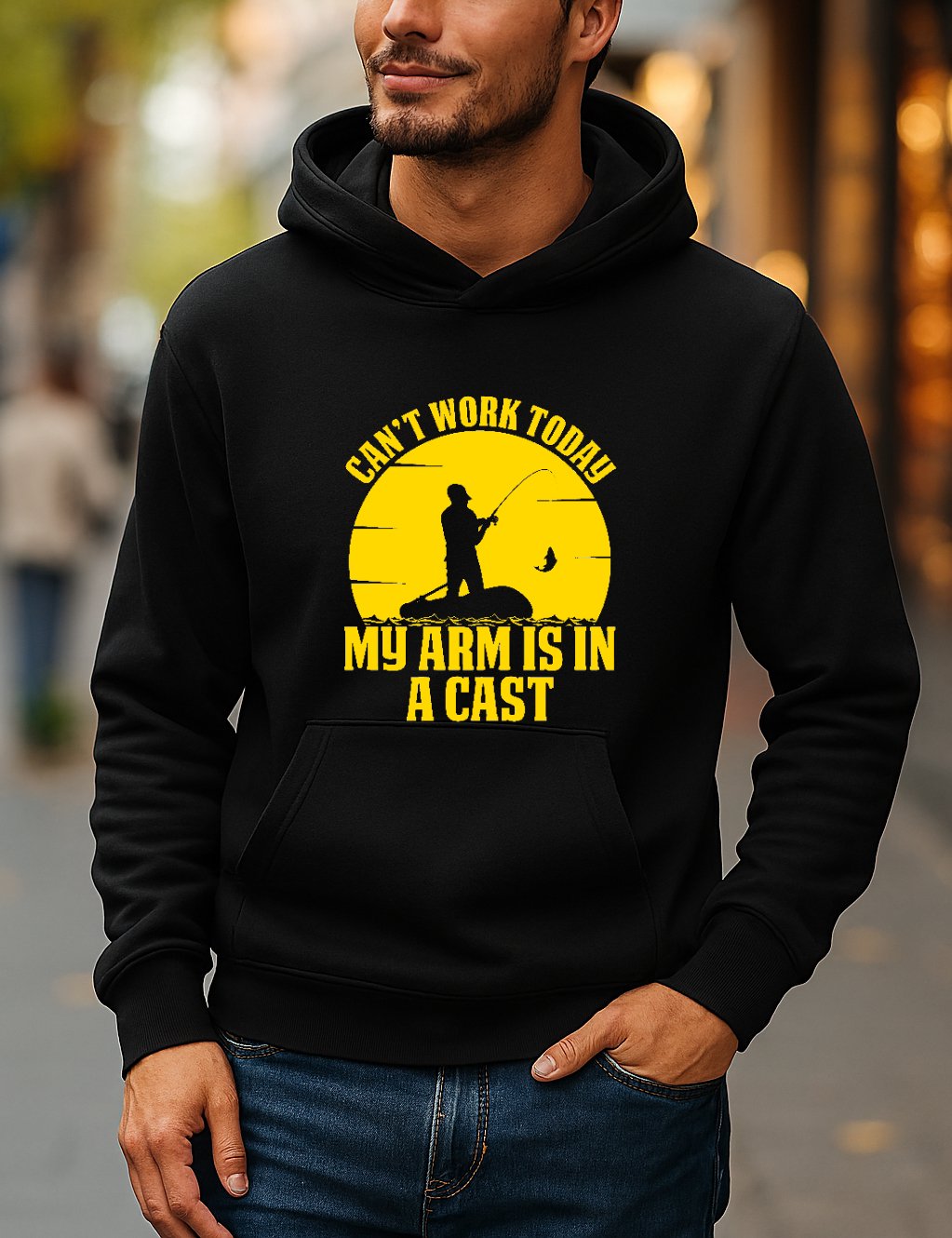 Hoodie_06 Funny Fishing Shirt - Can't Work Today My Arm Is In A Cast - Sarcastic Fisherman Gift - Men's Fishing Pun Tee & Hoodie Gift– Dual-Sport Heritage Hooded Sweatshirt - Image 1
