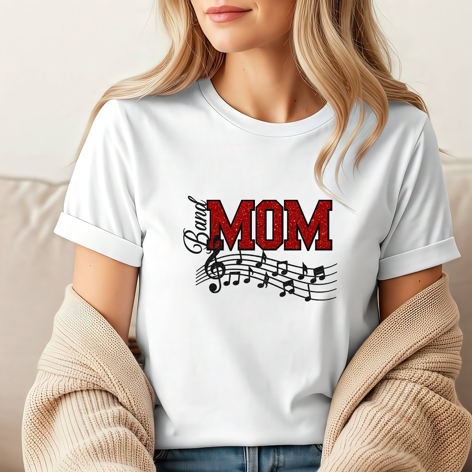 Mockup 101 Band Mom T-Shirt - Retro Music Mom Game Day Shirt - Marching Band Fan Graphic Tee - Proud Band Mama Gift - School Spirit Music Teacher Apparel Shirt Premium Fitted 100% Cotton Tee - Image 1