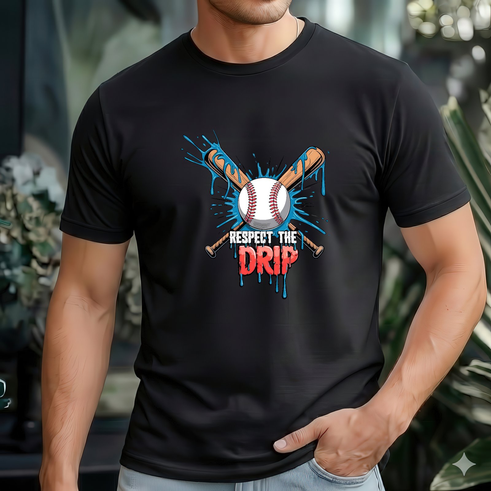 Mockup 91 Respect The Drip Baseball T-Shirt - Funny Youth Baseball Graphic Tee - Cool Baseball Player Gift - Dripping Baseball and Bats Shirt Best Friend Gift– Unisex Tee Shirt Premium Fitted 100% Cotton - Image 1