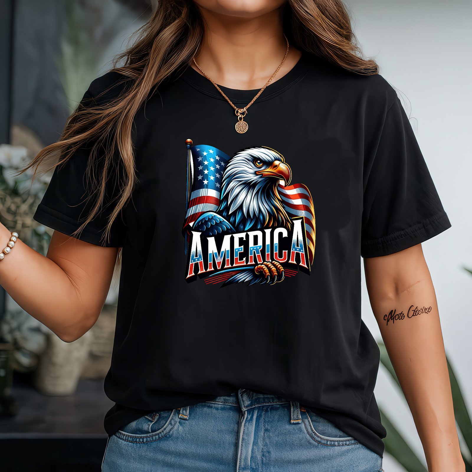 Mockup 96 Bold America Eagle T-Shirt - Patriotic USA Flag Graphic Tee - Fourth of July American Pride Shirt - Bald Eagle Independence Day Gift Unisex Tee Shirt Premium Fitted 100% Cotton - Image 1