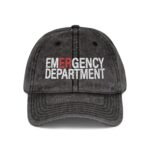 Emergency Department Embroidered Dad Hat – ER Nurse & Doctor Vintage Washed Cotton Cap – Distressed Charcoal Grey Wizard Hat Cap