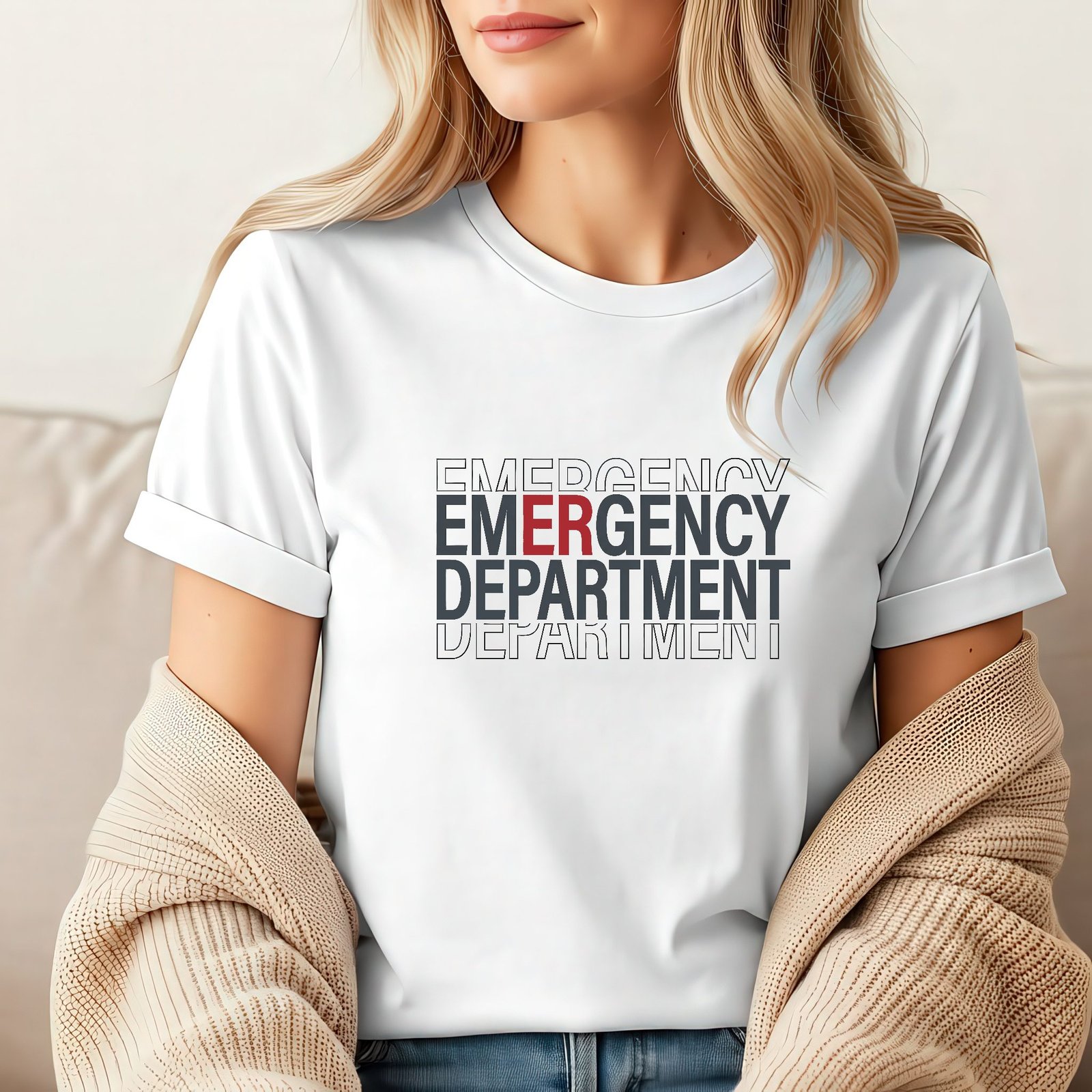 Mockup 122 Emergency Department Minimalist T-Shirt – ER Nurse Doctor Medical Apparel Shirt Premium Fitted 100% Cotton Tee - Image 1