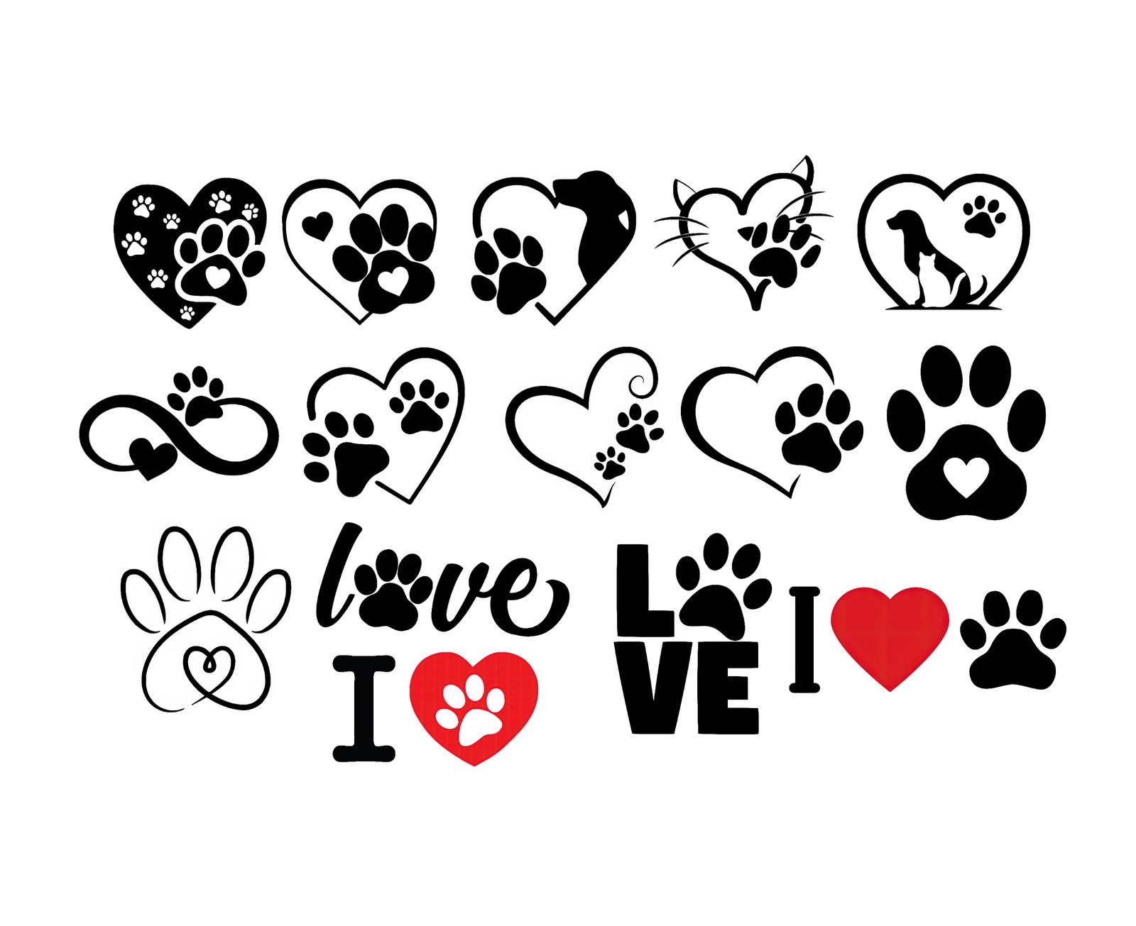 WALLPAPER1 12 x Pet Paw Heart SVG Bundle Dog & Cat Love Designs Infinity Paw Print PNG Pet Memorial Clipart for Cricut, Sublimation, Vinyl Cricut & Silhouette Funny Dog Digital Cut File – Instant Digital Download - Image 1