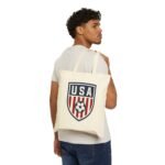 USA Soccer Crest Canvas Tote Bag - Patriotic American Football Shield Grocery Bag - United States Soccer Fan Reusable Tote - Red White and Blue Sports Gift - Image 4