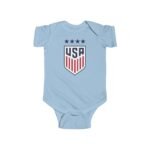 USA Soccer Shield Baby Bodysuit - Patriotic 4 Star Infant One-Piece - United States Athletic Crest Romper - Red White and Blue Newborn Sports Fan Gift - Image 3