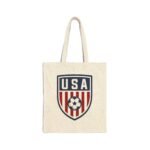 USA Soccer Crest Canvas Tote Bag - Patriotic American Football Shield Grocery Bag - United States Soccer Fan Reusable Tote - Red White and Blue Sports Gift