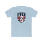 USA Soccer Crest T-Shirt - Patriotic American Football Graphic Tee - United States Soccer Shield Shirt - Red White and Blue Sports Fan Gift Apparel Top Shirt Premium Fitted 100% Cotton - Image 8