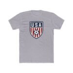 USA Soccer Crest T-Shirt - Patriotic American Football Graphic Tee - United States Soccer Shield Shirt - Red White and Blue Sports Fan Gift Apparel Top Shirt Premium Fitted 100% Cotton - Image 2