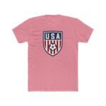 USA Soccer Crest T-Shirt - Patriotic American Football Graphic Tee - United States Soccer Shield Shirt - Red White and Blue Sports Fan Gift Apparel Top Shirt Premium Fitted 100% Cotton - Image 7