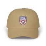 USA Soccer Crest Embroidered Hat - Patriotic American Football Shield Dad Cap - United States Soccer Fan Baseball Hat - Red White and Blue Sports Unisex Black Baseball Hat – Gift for Him or Her - Image 4