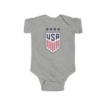 USA Soccer Shield Baby Bodysuit - Patriotic 4 Star Infant One-Piece - United States Athletic Crest Romper - Red White and Blue Newborn Sports Fan Gift - Image 2