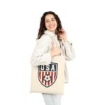 USA Soccer Crest Canvas Tote Bag - Patriotic American Football Shield Grocery Bag - United States Soccer Fan Reusable Tote - Red White and Blue Sports Gift - Image 5