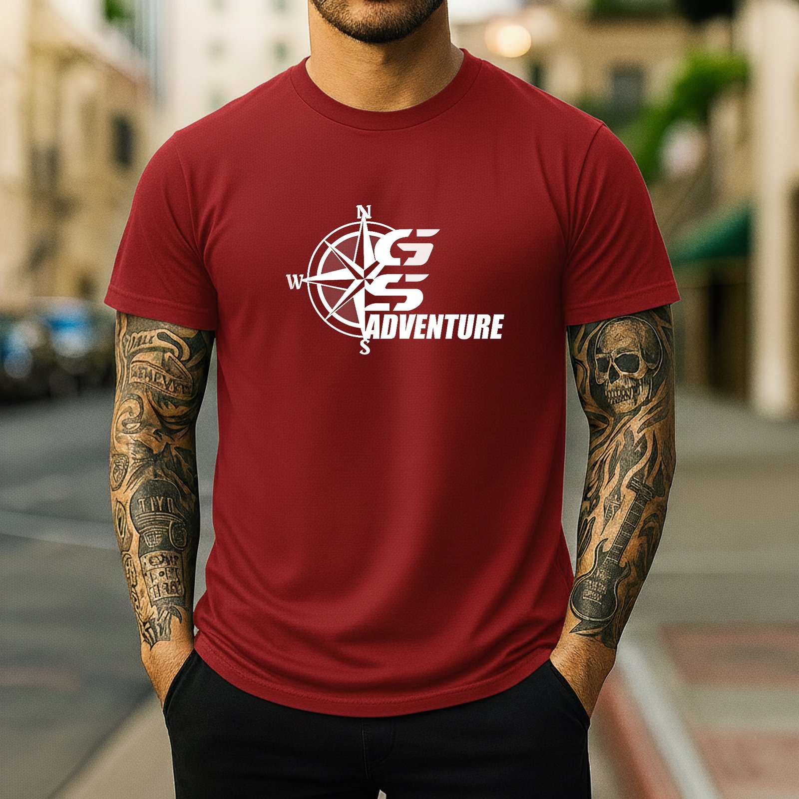 Mockup MAN_03 GS Adventure BMW Motorcycle T-Shirt - ADV Compass Graphic Tee - Dual Sport Rider Streetwear - Adventure Touring Moto Gift - Off-Road Exploration Shirt Premium Fitted 100% Cotton - Image 1