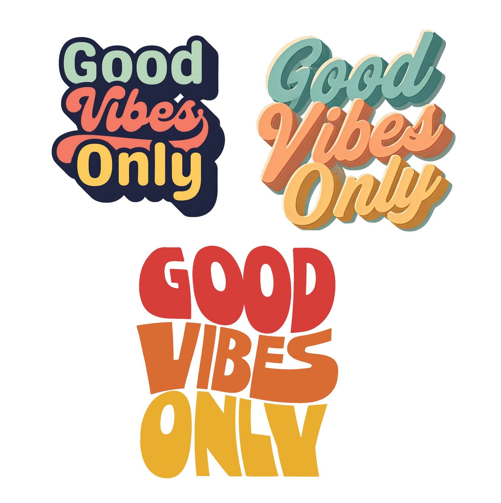 WALLPAPER11 3 x Good Vibes Only SVG PNG Bundle - Retro Groovy Quotes Clipart - Hippie Aesthetic Sublimation - 70s Vintage Typography - Digital Download for Cricut and Sublimation Digital Cut File – Instant Digital Download - Image 1