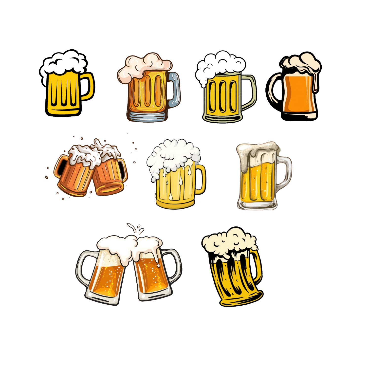 w 10 x Beer Mug SVG PNG Bundle - Cheers Glasses Clipart - Oktoberfest Digital Download - Frothy Beer Mug Vector - Brewery Logo Graphics - Father's Day Cricut Files - Pub Sign Art - Cold Brew Glassware Sublimation - for Cricut & Silhouette Instant Digital Download - Image 1