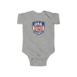 USA Soccer Shield Baby Bodysuit - Patriotic 4 Star Infant One-Piece - United States Athletic Crest Romper - Red White and Blue Newborn Sports Fan Gift - Image 2