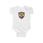 USA Soccer Shield Baby Bodysuit - Patriotic 4 Star Infant One-Piece - United States Athletic Crest Romper - Red White and Blue Newborn Sports Fan Gift
