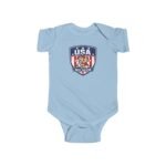 USA Soccer Shield Baby Bodysuit - Patriotic 4 Star Infant One-Piece - United States Athletic Crest Romper - Red White and Blue Newborn Sports Fan Gift - Image 3