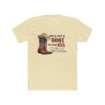 Patriotic American Flag Cowboy Boot T-Shirt, USA Pride Graphic Tee, Western Heritage Clothing, Funny Country Music Quote Shirt, Independence Day Apparel Clothing Premium Fitted 100% Cotton - Image 2