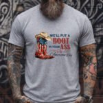 Patriotic American Flag Cowboy Boot T-Shirt, USA Pride Graphic Tee, Western Heritage Clothing, Funny Country Music Quote Shirt, Independence Day Apparel Clothing Premium Fitted 100% Cotton