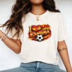 Spain Soccer T-Shirt, I Love Espana Football Tee, Spanish National Team Fan Apparel, Red and Yellow Soccer Graphic Shirt, Gift for Spain Fans Men and Women Top Shirt Premium Fitted 100 Cotton