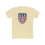 USA Soccer Crest T-Shirt - Patriotic American Football Graphic Tee - United States Soccer Shield Shirt - Red White and Blue Sports Fan Gift Apparel Top Shirt Premium Fitted 100% Cotton - Image 6