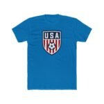 USA Soccer Crest T-Shirt - Patriotic American Football Graphic Tee - United States Soccer Shield Shirt - Red White and Blue Sports Fan Gift Apparel Top Shirt Premium Fitted 100% Cotton - Image 5