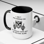 I Ain't Apologizing Coffee Mug, Leave Me Alone Skull Cup, Offensive Sarcastic Two-Tone Mug, Edgy Attitude Drinkware, Badass Biker Gift Two-Tone Ceramic Coffee Mug, International Soccer Fan Gift Cup - Image 5