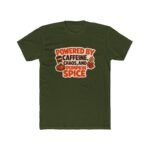 Powered By Caffeine Chaos And Pumpkin Spice T-Shirt, Funny Fall Season Tee, Autumn Coffee Lover Shirt, Thanksgiving Graphic Apparel Clothing Premium Fitted 100% Cotton - Image 3