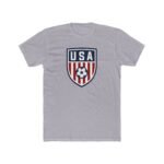 USA Soccer Crest T-Shirt - Patriotic American Football Graphic Tee - United States Soccer Shield Shirt - Red White and Blue Sports Fan Gift Apparel Top Shirt Premium Fitted 100% Cotton - Image 3