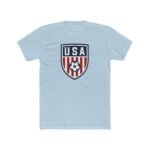 USA Soccer Crest T-Shirt - Patriotic American Football Graphic Tee - United States Soccer Shield Shirt - Red White and Blue Sports Fan Gift Apparel Top Shirt Premium Fitted 100% Cotton - Image 8