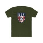 USA Soccer Crest T-Shirt - Patriotic American Football Graphic Tee - United States Soccer Shield Shirt - Red White and Blue Sports Fan Gift Apparel Top Shirt Premium Fitted 100% Cotton - Image 4