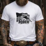 This Is My First Rodeo Shirt, Funny American Flag Cowboy T-Shirt, Patriotic Western Tee, Sarcastic Country Graphic Shirt Premium Fitted 100% Cotton