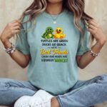 Best Friends Turtle and Duck T-Shirt, Funny Matching Besties Tee, Sarcastic Animal Graphic Shirt, Whacky Friendship Apparel, Gift for Best Friend Clothing Premium Fitted 100% Cotton