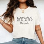 Hello Pumpkin T-Shirt, Autumn Fall Season Tee, Cute Line Art Pumpkins Shirt, Thanksgiving Apparel, Gift for Fall Lover Apparel Shirt Premium Fitted 100%...