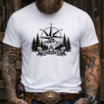 Camping Compass T-Shirt, Adventure Awaits Tee, Mountain Campfire Graphic Shirt, Nature Explorer Apparel, Hiking Gift Apparel Premium Fitted 100% Cotton