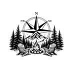 Adventure Travel Camping Compass SVG PNG - Campfire Adirondack Chairs Cut File - Wilderness Sublimation Vector Design Instant Digital Download