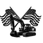 American Flag Excavator SVG PNG - Construction Tractor Cut File - Patriotic Heavy Equipment Sublimation Vector Design Digital Download